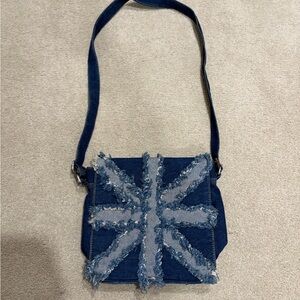 Stylish Denim Crossbody Bag with Frayed Design
